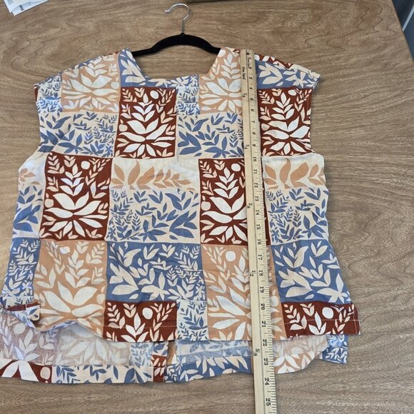 🔴 Sigrid Olsen Linen Shirt Large Multicolor Sleeveless Patchwork Button BackTop - Picture 15 of 16